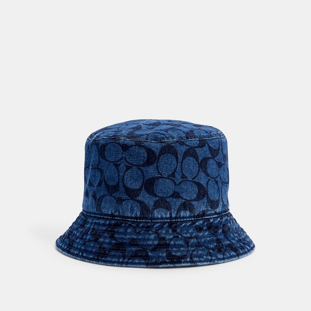 Coach Signature Foldable Bucket Denim Hat in Blue